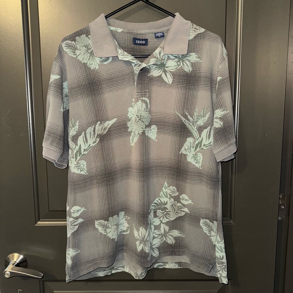 IZOD Polo Shirt Men's Size M Plaid/Floral‎